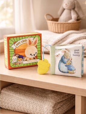 TWO Baby Books. Peter Rabbit Soft Book with Teething Ring - Box Cloth Farmers